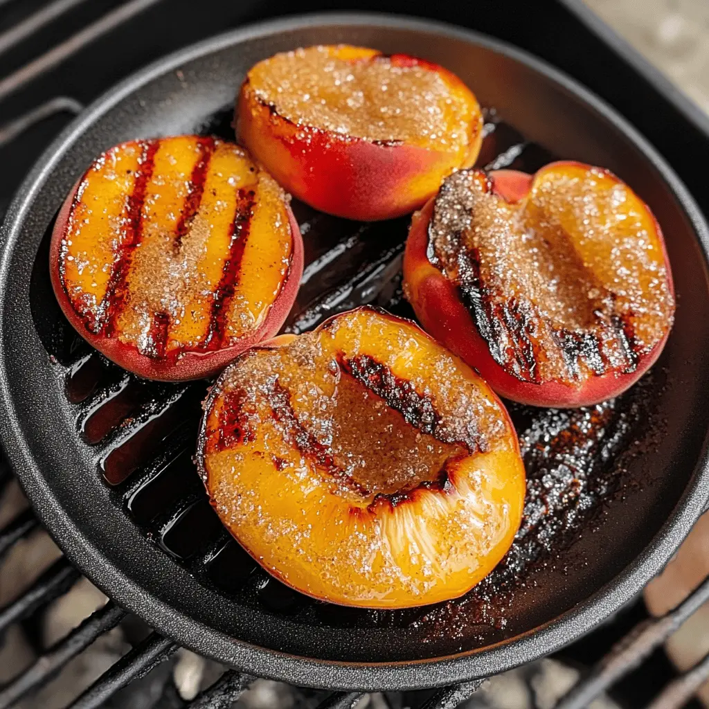 Juicy grilled peaches coated in sweet brown sugar create a delicious summer treat! This simple recipe highlights the natural sweetness of fresh peaches paired with a hint of caramelization. Perfect for summer barbecues or as a sweet dessert. Save this delightful recipe for your next outdoor gathering!