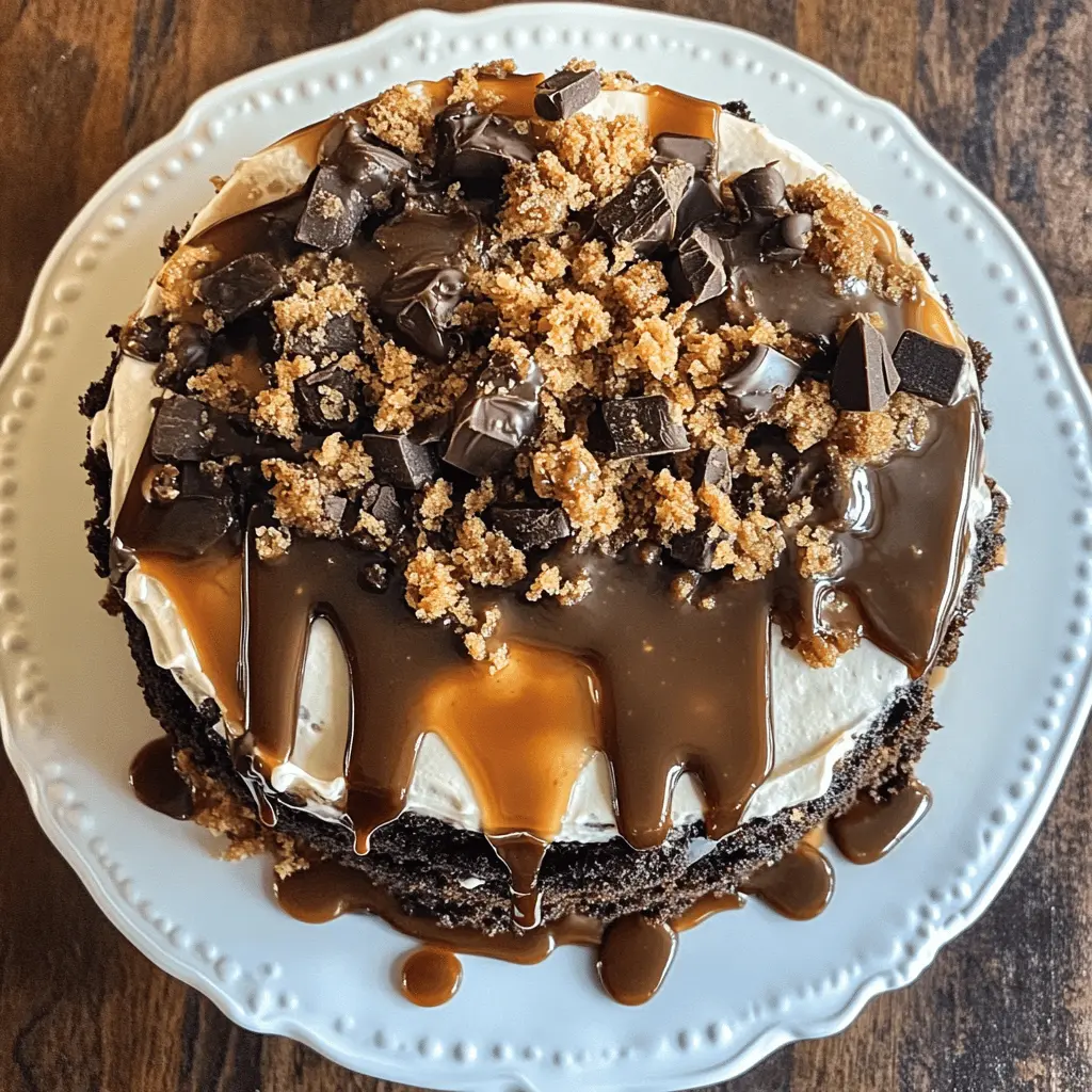 This Chocolate Caramel Toffee Crunch Cake is a delightful treat that combines rich chocolate layers, creamy caramel, and a satisfying toffee crunch. Perfect for birthdays or special occasions, every bite is a celebration of flavors! Save this recipe now to bring sweetness to your next gathering. Your family and friends will love it!