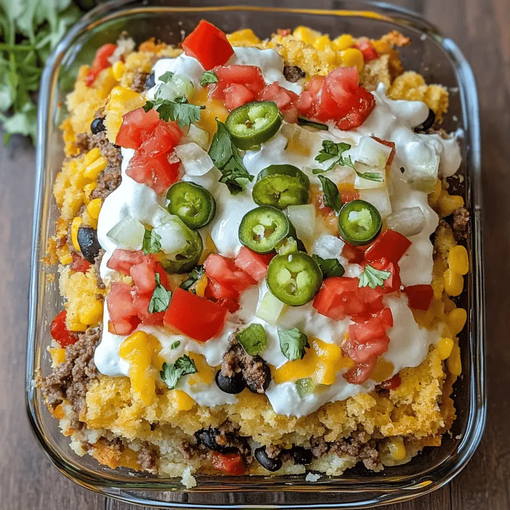 This Cornbread Taco Bake is a family-friendly dinner that combines the rich flavors of taco filling with a fluffy cornbread topping! Packed with ground beef or turkey, beans, cheese, and loads of spices, it's a hearty meal perfect for busy weeknights. Save this easy recipe for your next gathering or cozy night in!