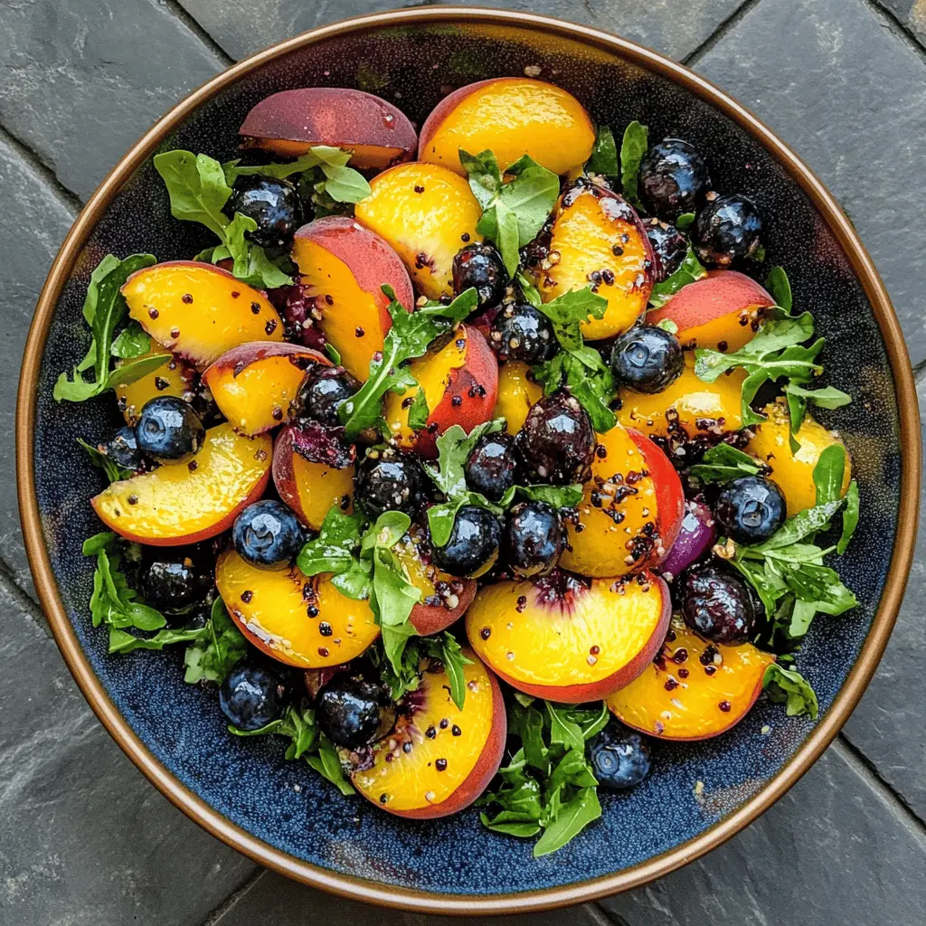 Fresh and fruity, this Grilled Peach Blueberry Salad brings summer to your plate! Juicy grilled peaches pair perfectly with sweet blueberries, topped with a light honey vinaigrette. It's ideal for picnics, barbecues, or a refreshing side dish. Don’t forget to save this recipe for a delightful treat any time of year!