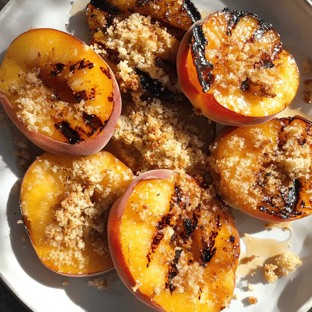 Sweeten your summer nights with Maple Grilled Peaches and Almond Cookie Crumb! This delightful dessert combines juicy grilled peaches drizzled with rich maple syrup and topped with crunchy almond cookie crumbs. Perfect for barbecues or a cozy evening at home, save this pin to make your next gathering unforgettable! 🍑✨