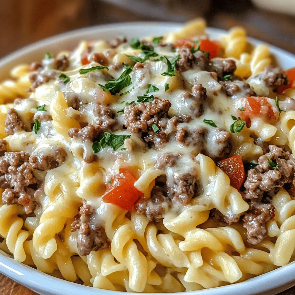 Cheesy Loaded Cheeseburger Alfredo Pasta
