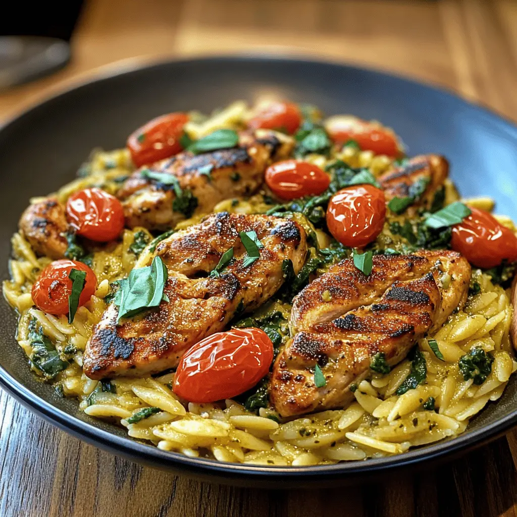 Easy Chicken Orzo with Spinach and Pesto