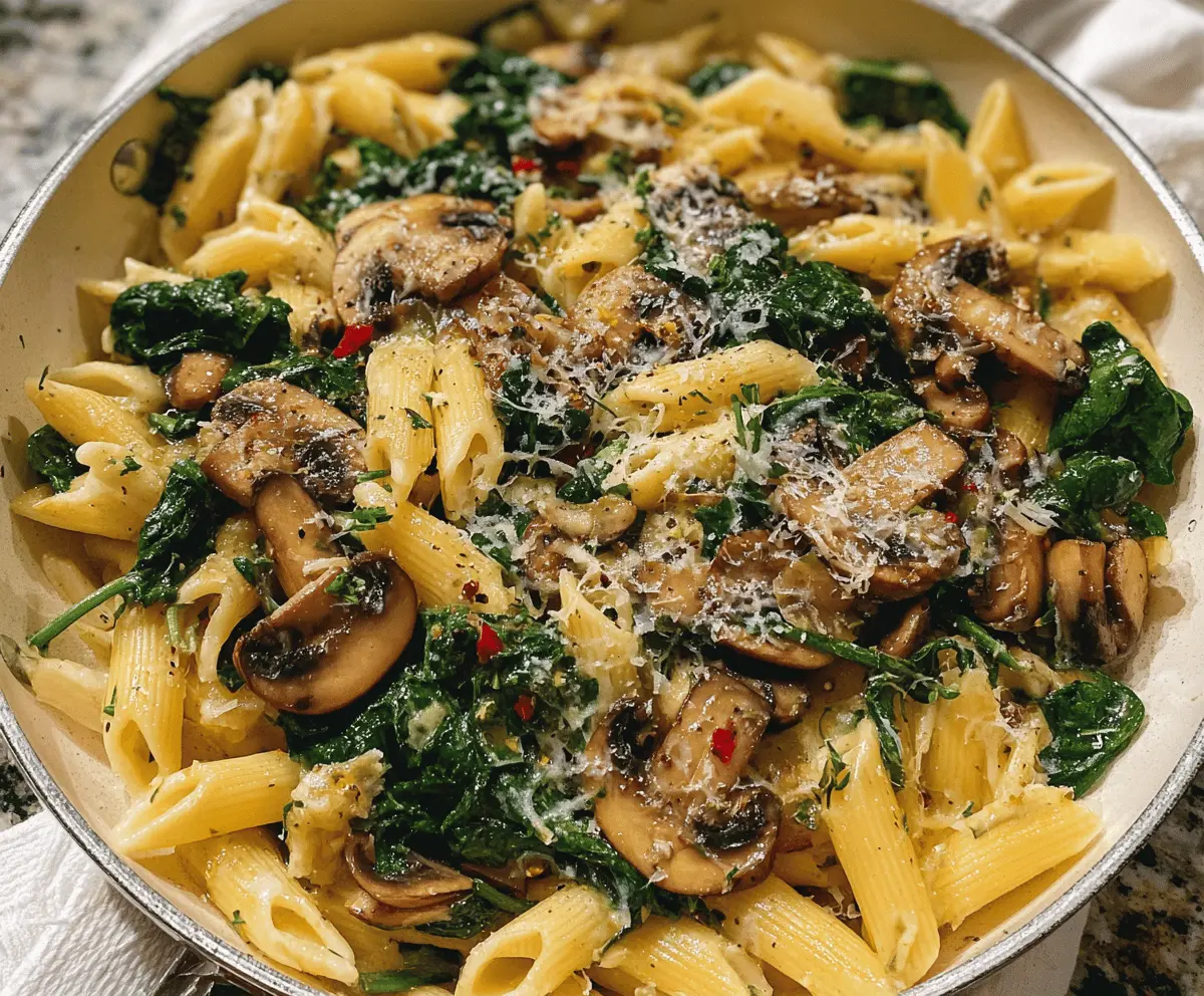 Cheesy Parmesan Spinach Mushroom Pasta Skillet