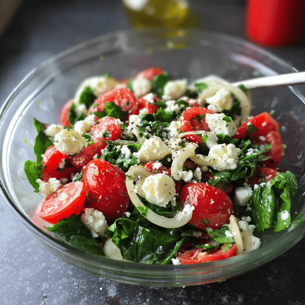 Easy Spinach Tomato Salad with Feta Cheese