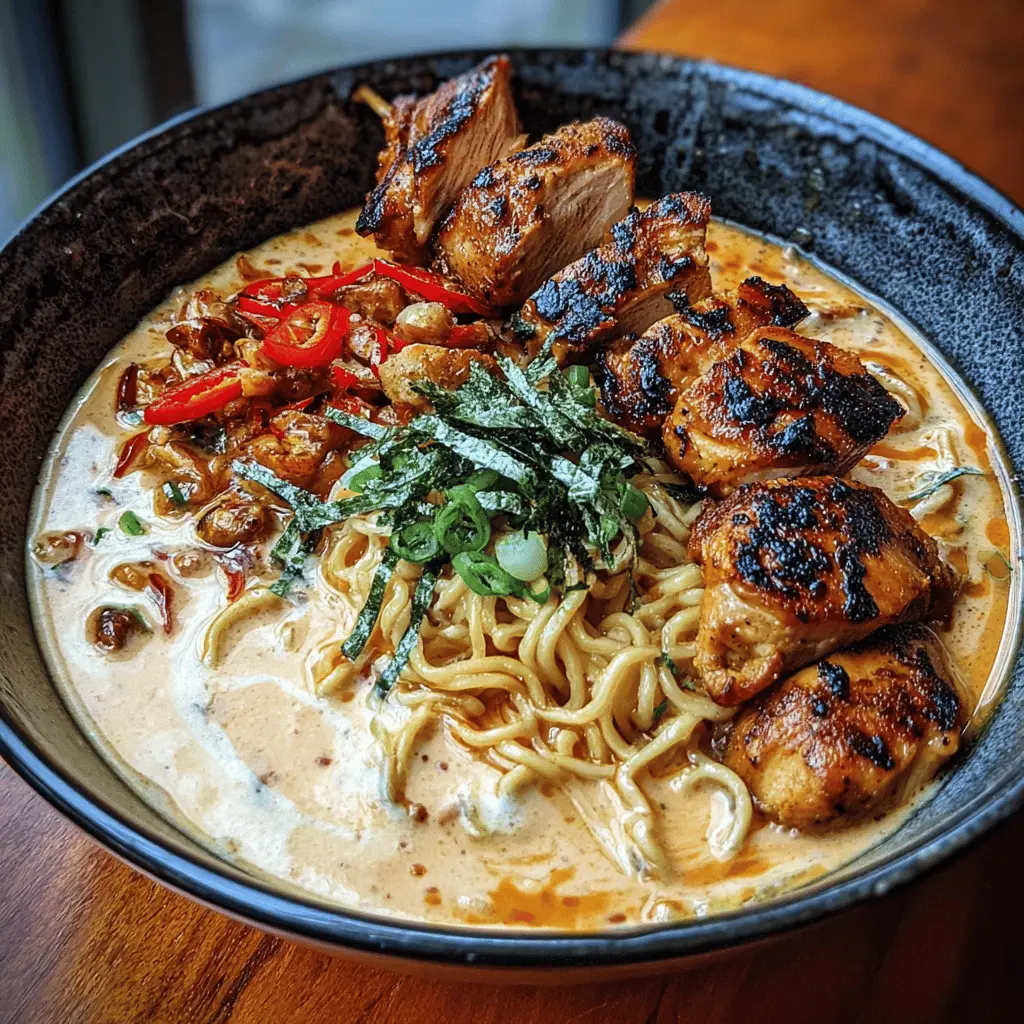 Fiery Chicken Ramen with Creamy Garlic Sauce