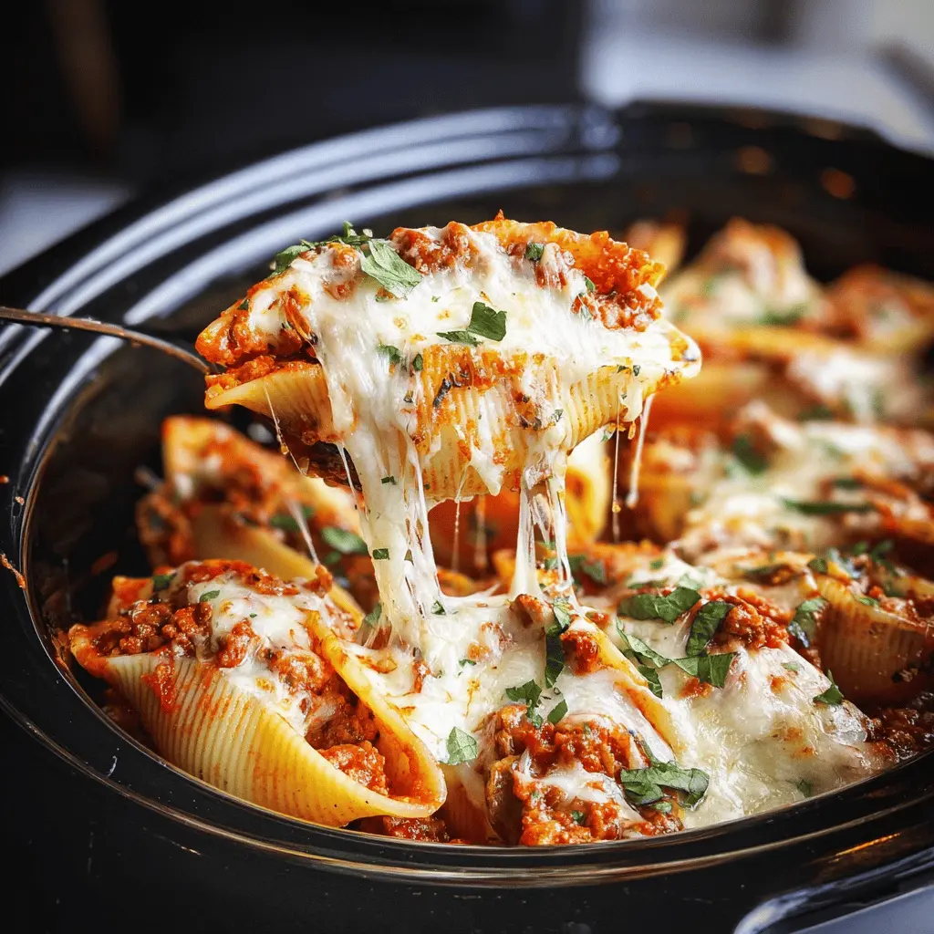 Easy Slow Cooker Stuffed Shells with Meat