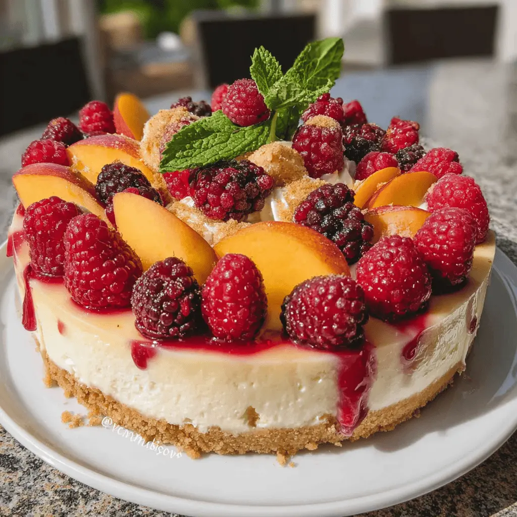 Easy Summer Berry and Peach Cheesecake Recipe