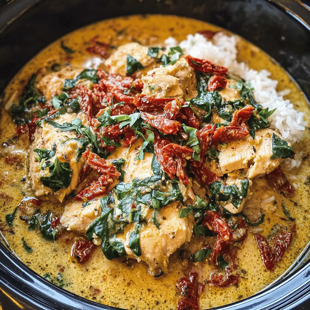 Easy Crockpot Tuscan Garlic Chicken with Spinach