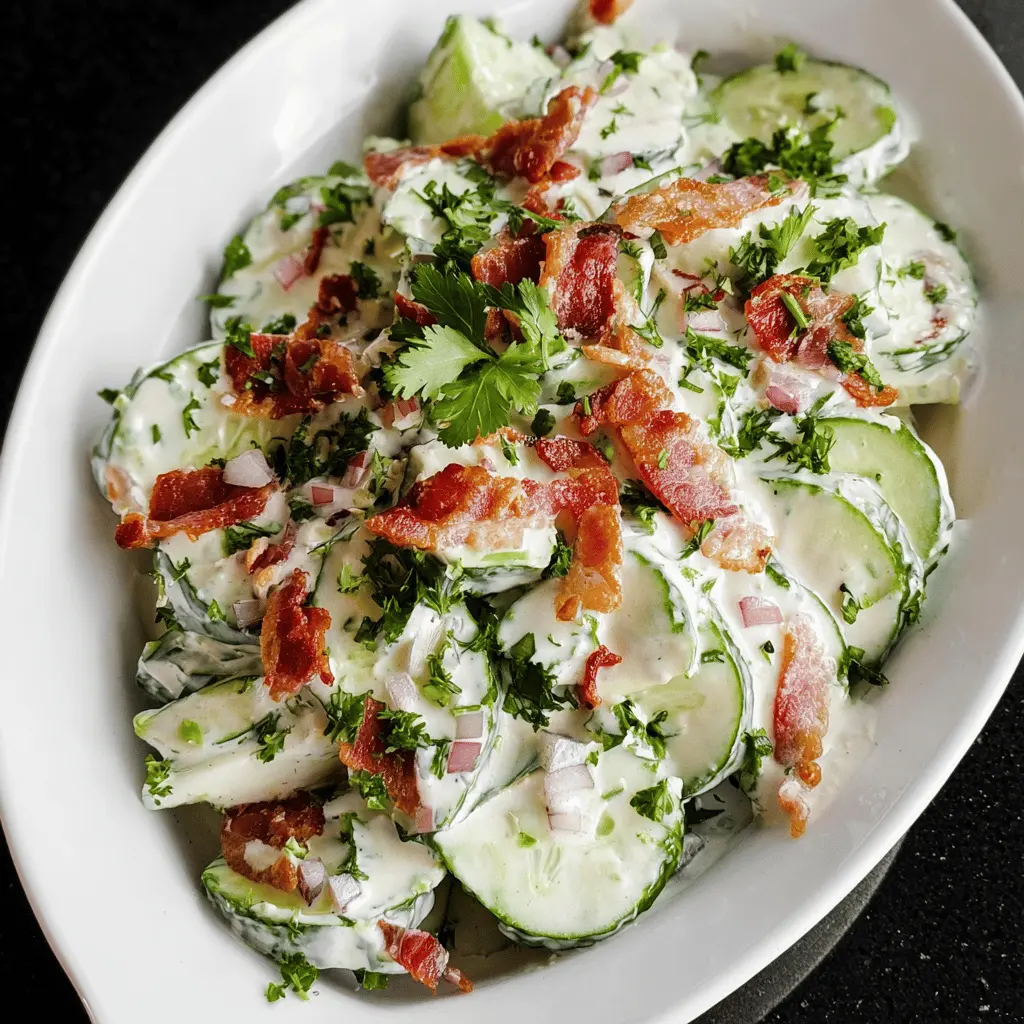 Creamy Cucumber Salad with Bacon and Cheese