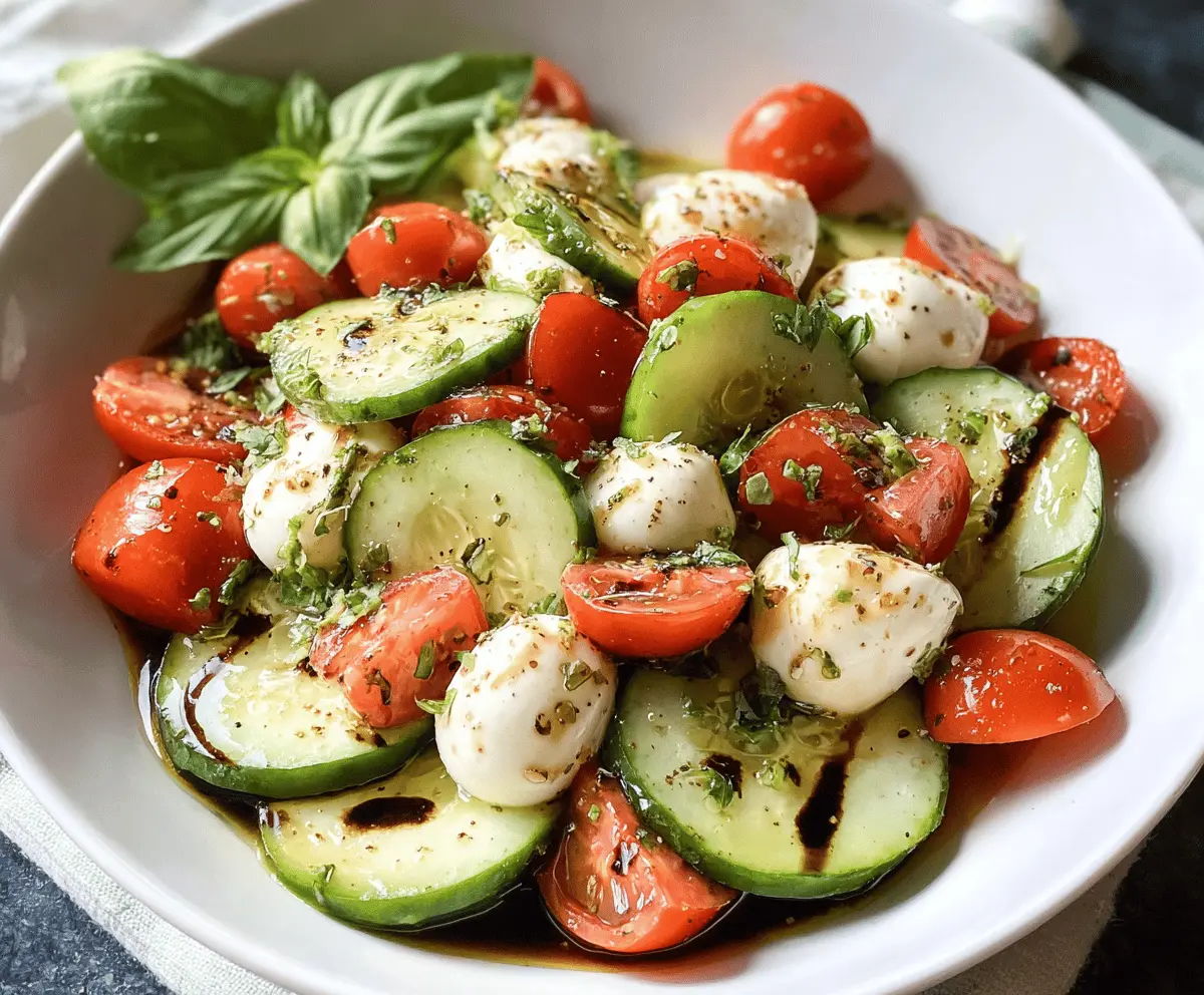 Fresh Cucumber Caprese Salad with Basil and Mozzarella