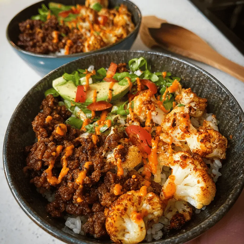 Crispy Chile Ground Beef and Cauliflower Protein Bowl Recipe