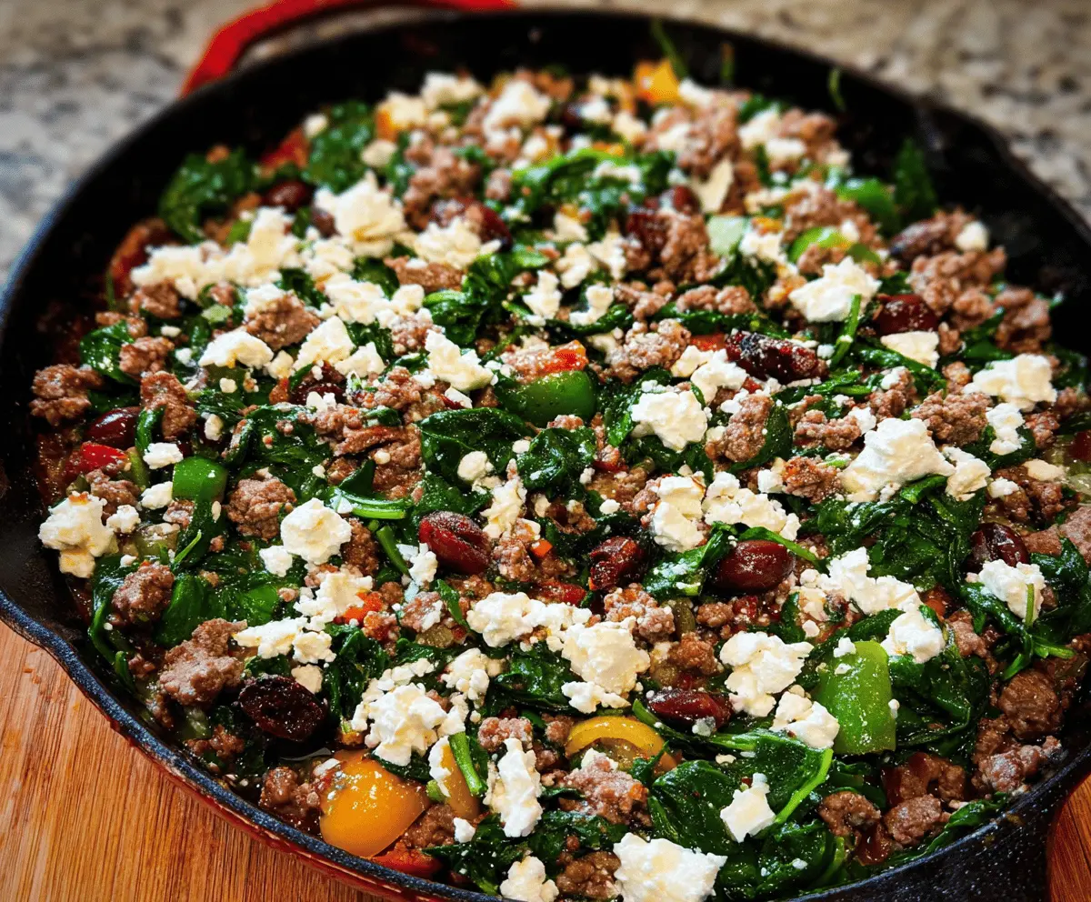 Easy Ground Beef and Spinach Skillet with Feta