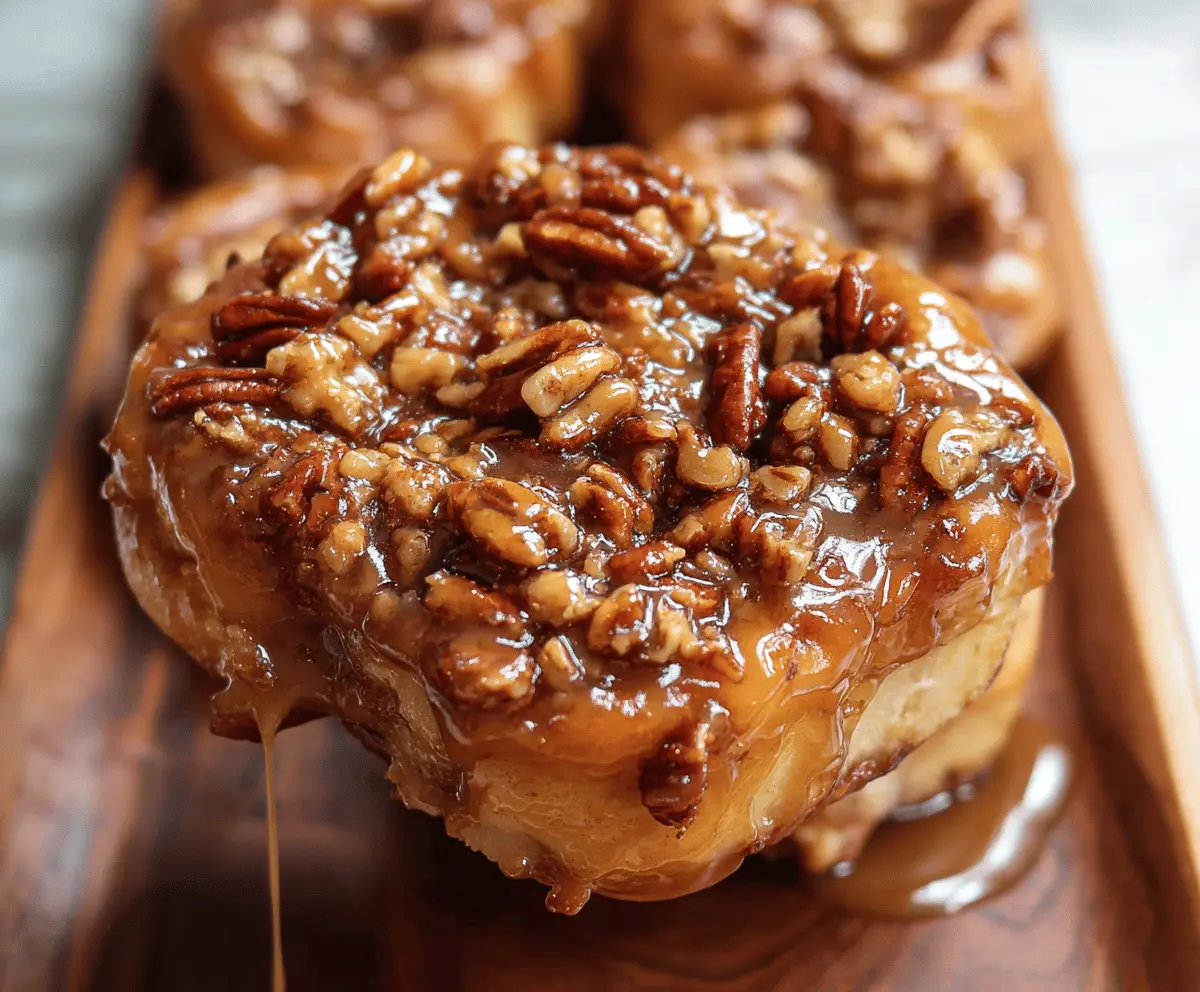 Delicious Caramel Pecan Sticky Buns topped with caramel glaze and crunchy pecans, perfect for breakfast or dessert.