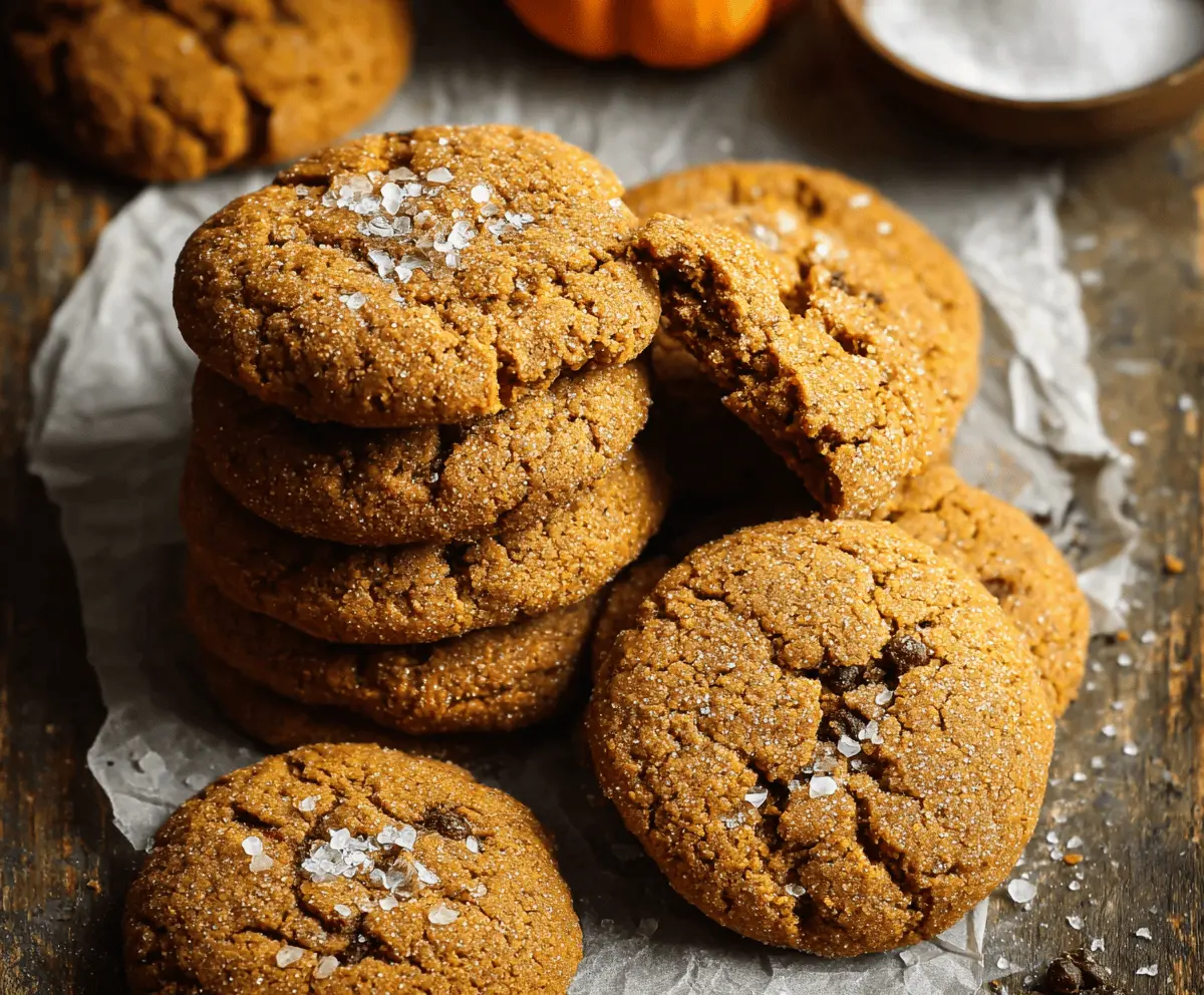 Delicious gluten-free pumpkin cookies topped with cinnamon and chocolate chips on a rustic wooden table, perfect for fall baking.