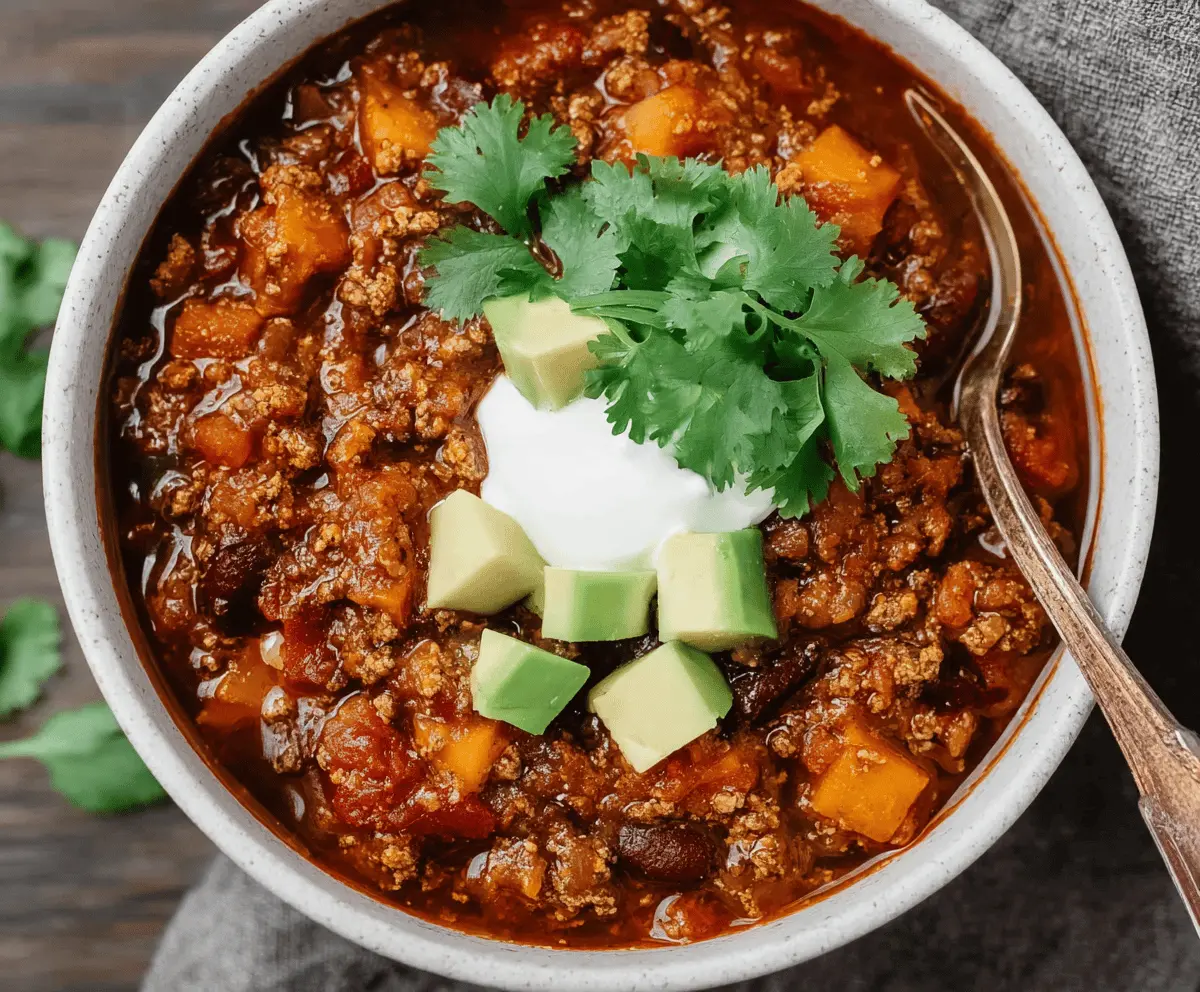 Delicious healthy chili served in a bowl with fresh vegetables and spices, perfect for a nutritious and hearty meal.