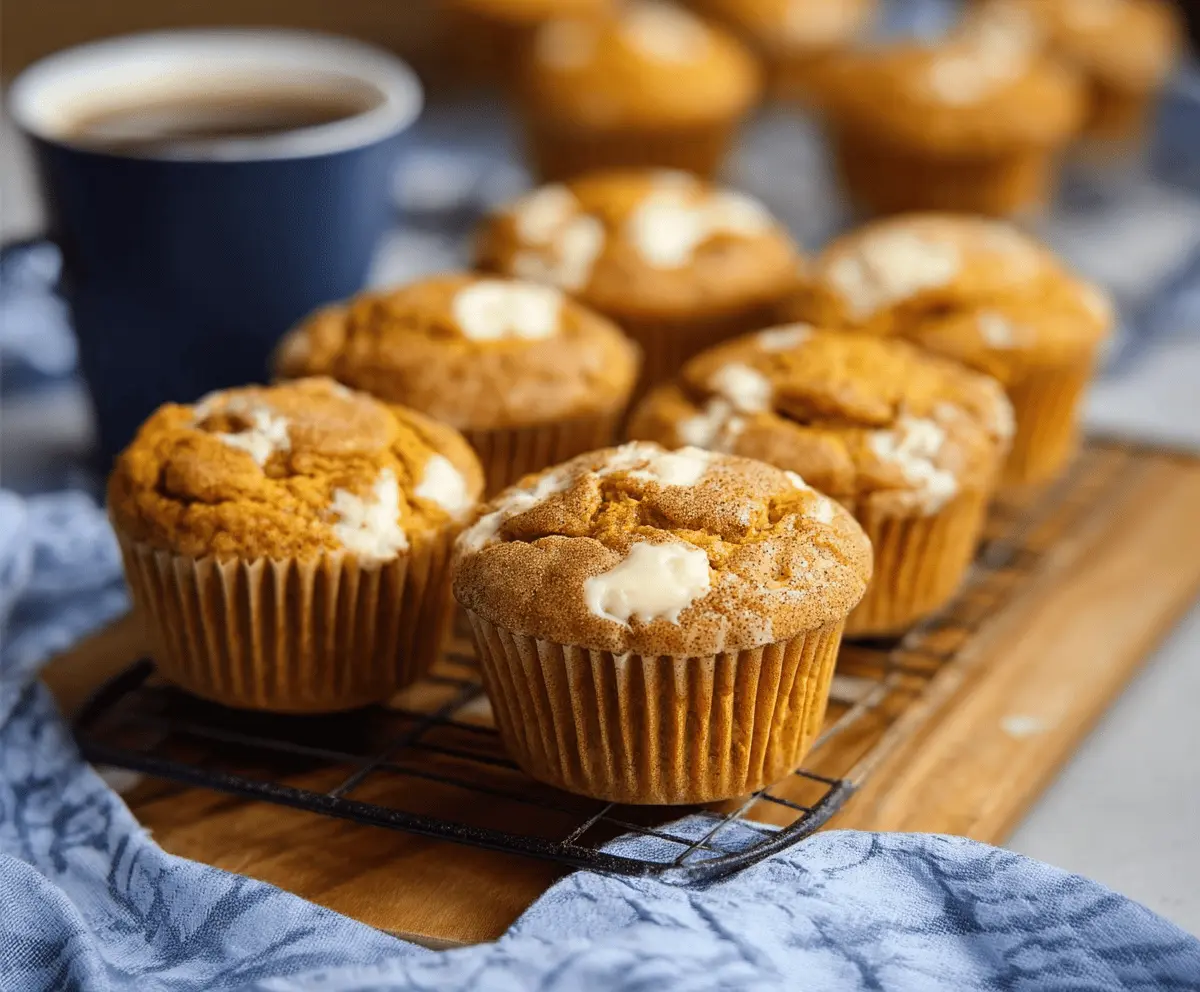 Cream Cheese Pumpkin Spice Muffins topped with cinnamon and icing, featuring a moist, flavorful pumpkin and cream cheese filling perfect for fall baking.