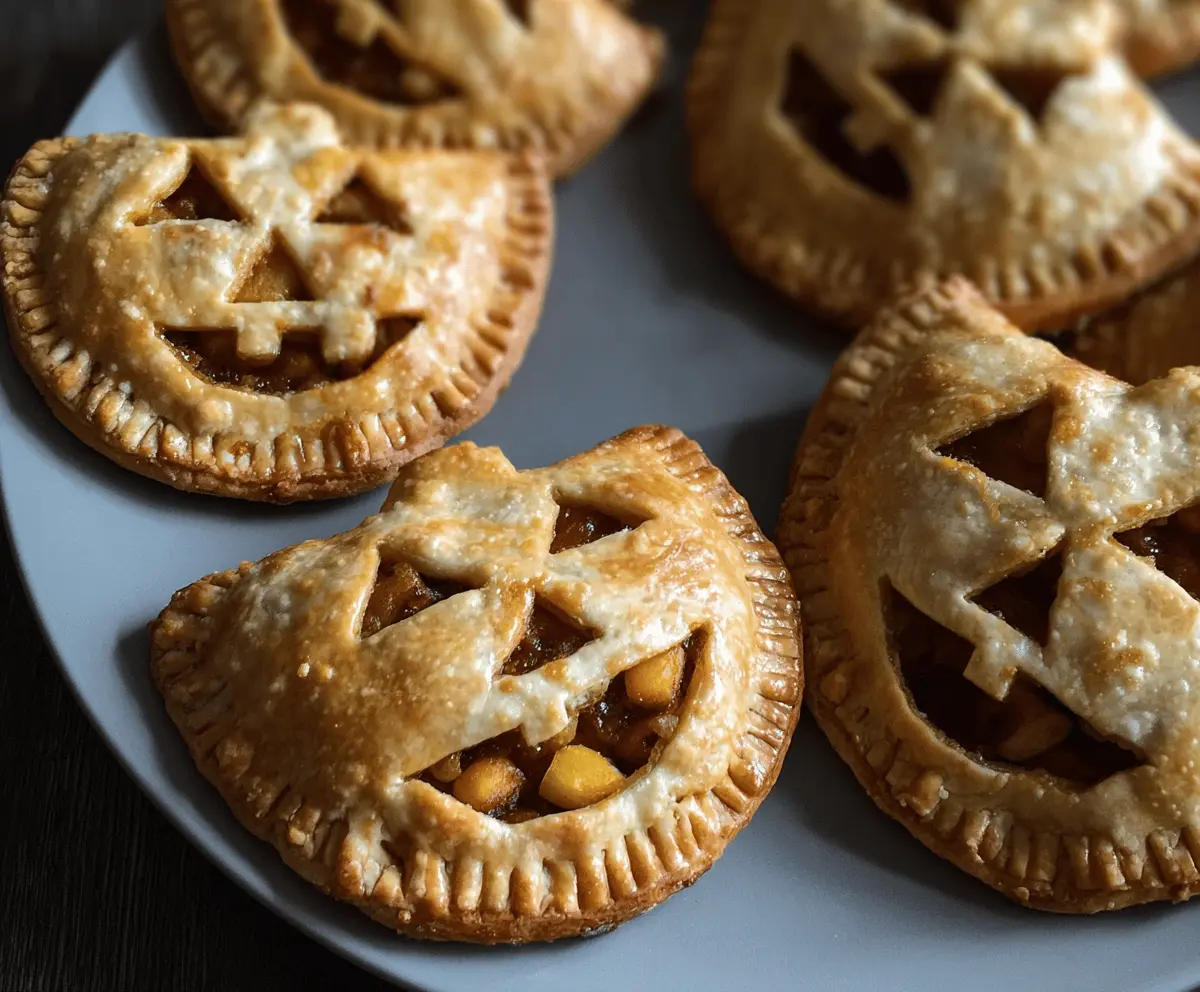 Delicious homemade Jack O Lantern hand pies with pumpkin filling and spooky pumpkin face design, perfect for Halloween treats